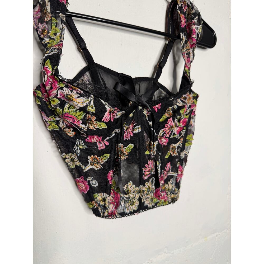 NEW VICTORIA'S SECRET DREAM ANGELS BLACK FLORAL BRA TOP BUSTIER CORSET SZ 32B - Picture 2 of 10
